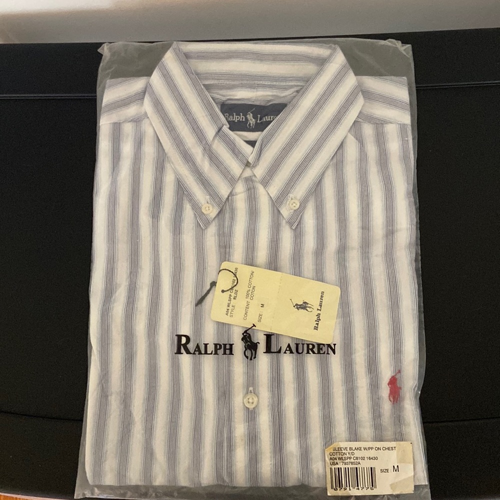NEW White and Blue Patterned Ralph Lauren POLO Shirt Men's Long Sleeve Sz. M-XXL